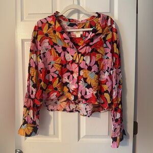 Anthropologie Cropped Floral Multicolor Button Down